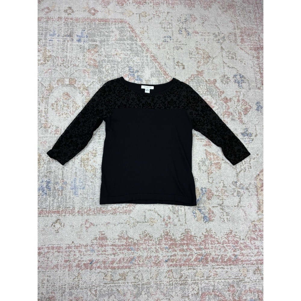 August Silk Whimsigoth Black Lace Blouse Medium Dark Academia Sheer Knit Top
